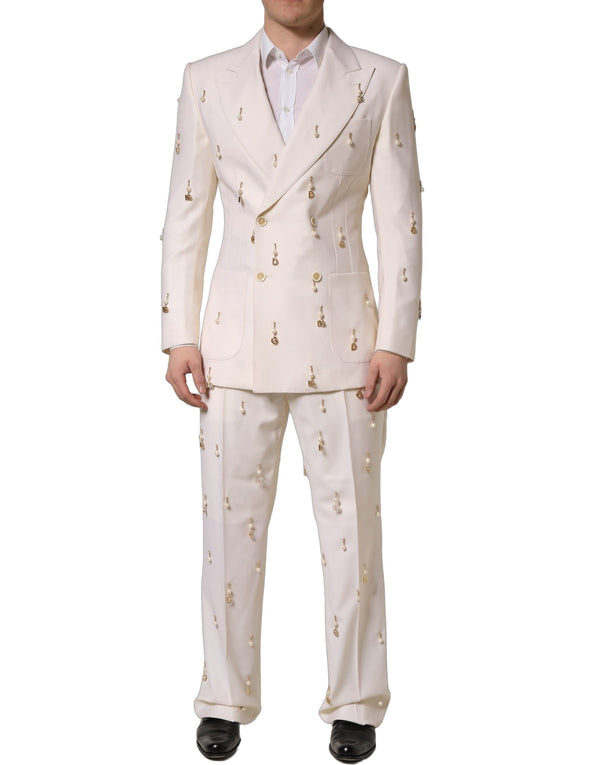 Dolce & Gabbana White Wool Slim Fit Formal 2 Piece Men Suit