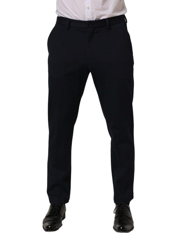 Dolce & Gabbana Black Cotton Tapered Leg Dress Trouser Pants
