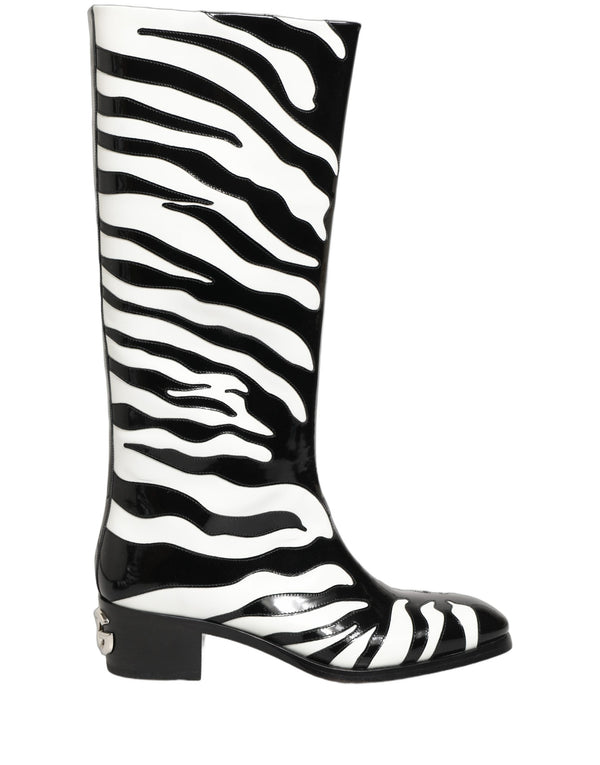 Dolce & Gabbana Black White Zebra Knee High Men Boots Shoes
