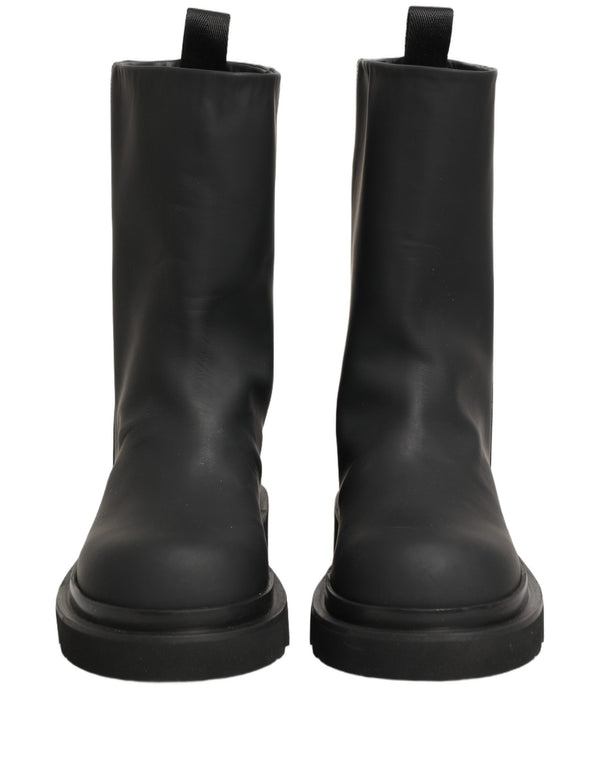 Dolce & Gabbana Black Leather Mid Calf Chunky Men Boots Shoes