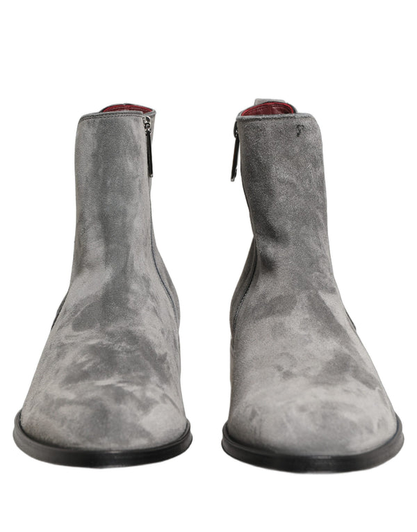 Dolce & Gabbana Gray Suede Leather Chelsea Boots Shoes