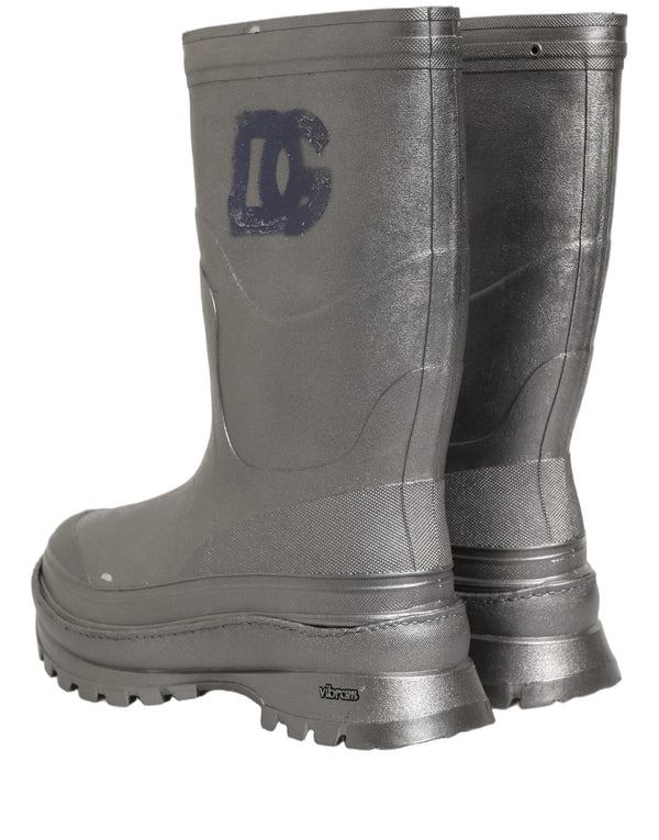 Dolce & Gabbana Metallic Silver Pull On Rain Boots Men Shoes