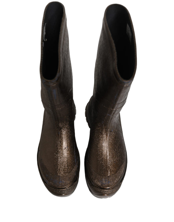 Dolce & Gabbana Bronze PVC Pull On Rain Boots Men Shoes