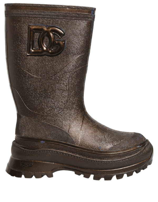 Dolce & Gabbana Bronze PVC Pull On Rain Boots Men Shoes