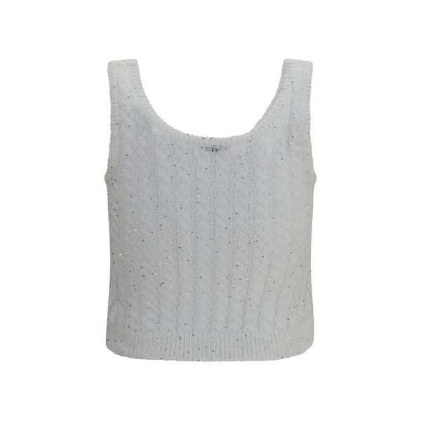 Brunello Cucinelli White Linen Tank Tops