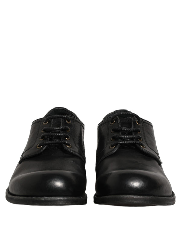 Dolce & Gabbana Black Leather Men Derby Dress Formal Shoes