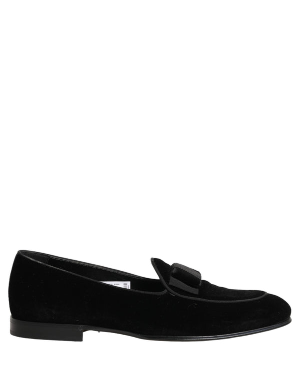 Dolce & Gabbana Black Velvet Loafers Formal Men Dress Shoes