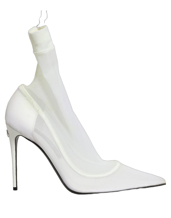 Dolce & Gabbana White Tulle Stretch Mesh Sock Boots Shoes