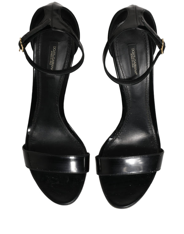 Dolce & Gabbana Black Leather Ankle Strap Heels Sandals Shoes