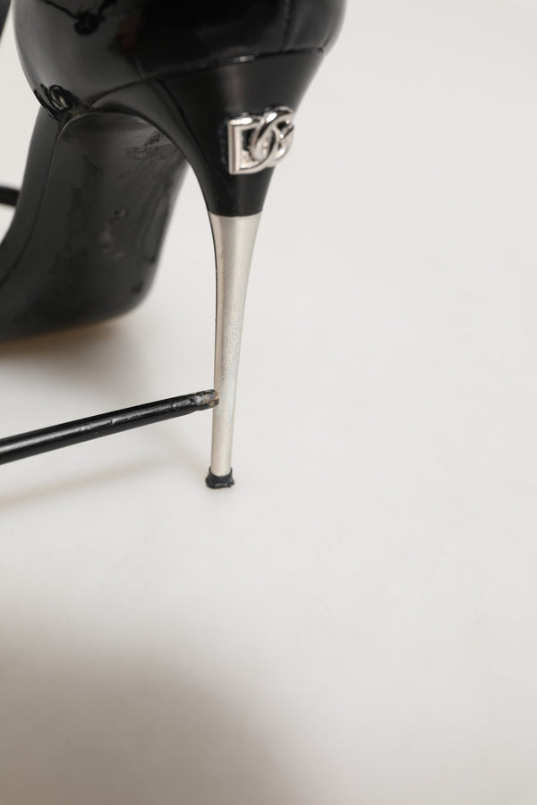 Dolce & Gabbana Black Leather T-strap Heels Sandals Shoes