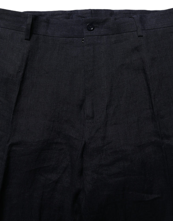 Dolce & Gabbana Black Linen Straight Leg Dress Trouser Pants