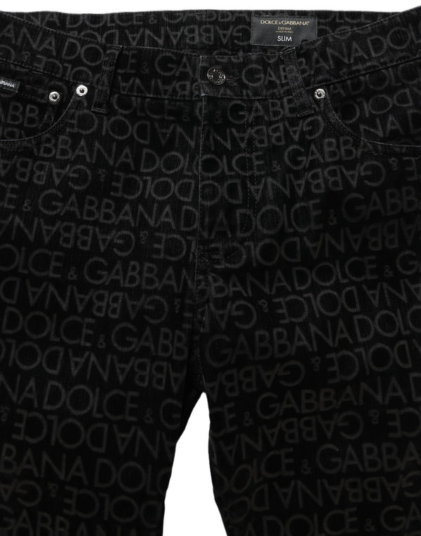 Dolce & Gabbana Black Logo Monogram Cotton Slim Denim Jeans