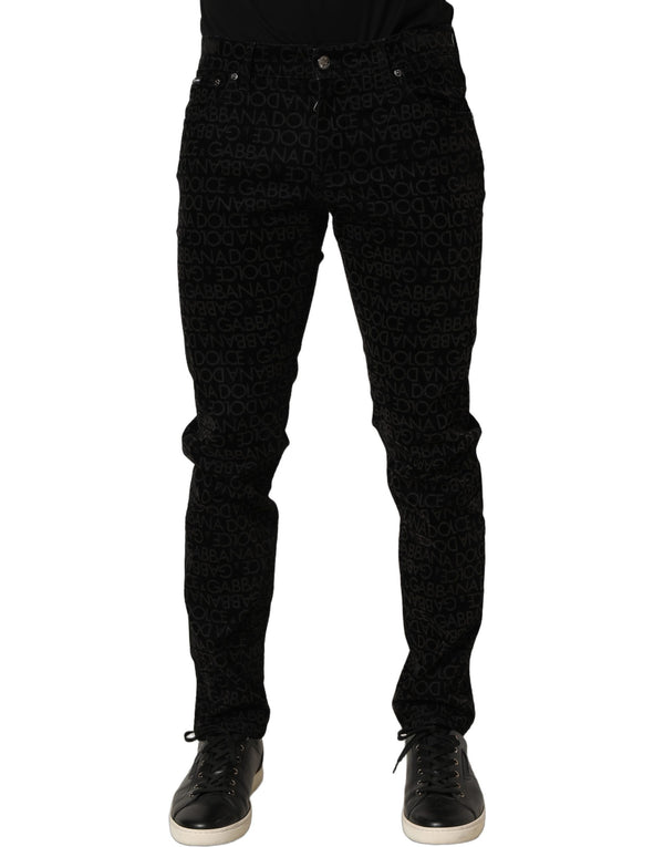 Dolce & Gabbana Black Logo Monogram Cotton Slim Denim Jeans