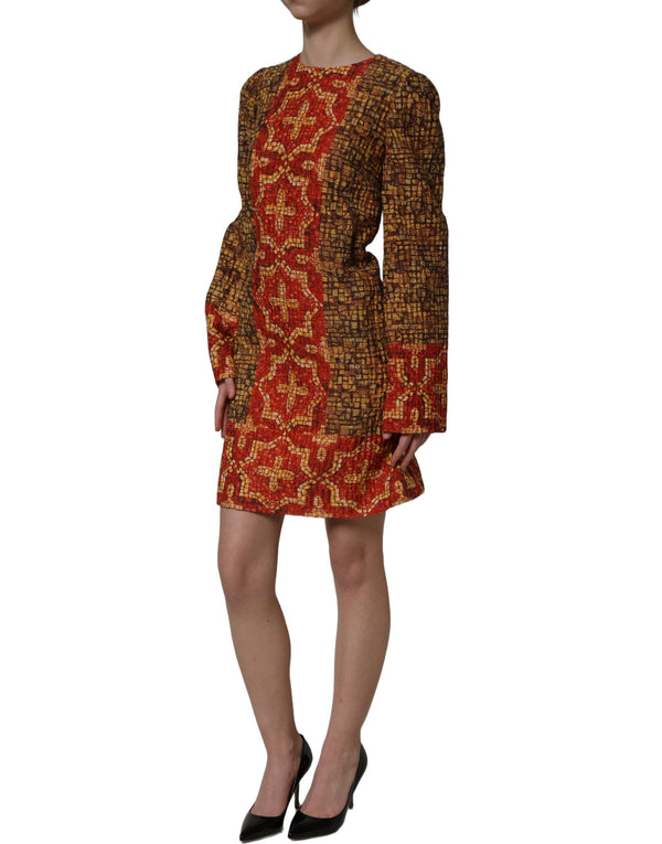 Dolce & Gabbana Multicolor Mosaic Long Sleeves Mini Dress