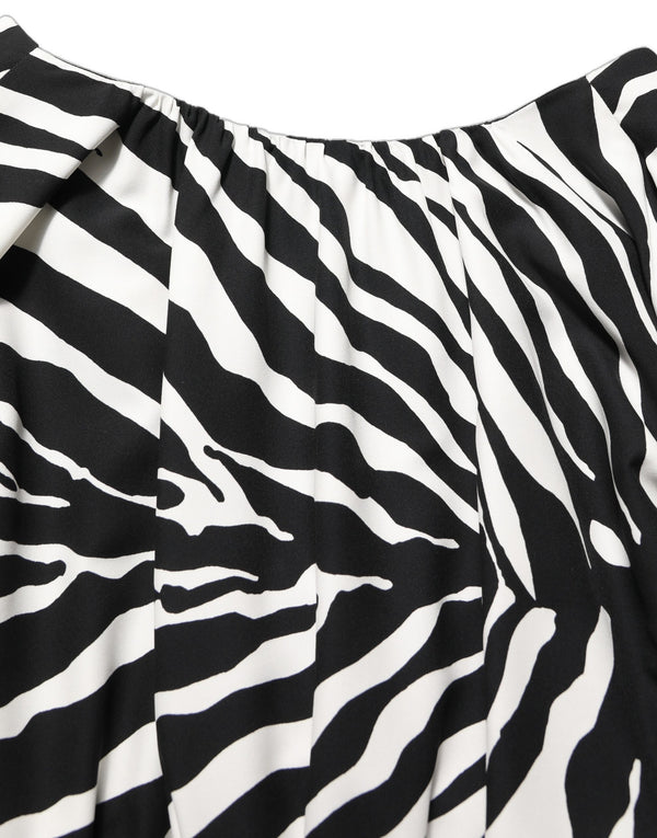 Dolce & Gabbana Black White Zebra Ruched Silk Mini Dress