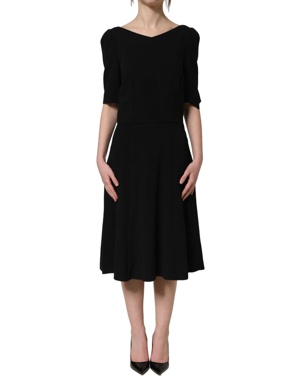 Dolce & Gabbana Black Viscose Short Sleeve A-line Midi Dress