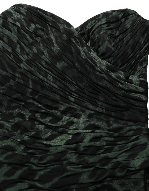 Dolce & Gabbana Green Leopard Print Bustier Draped Midi Dress