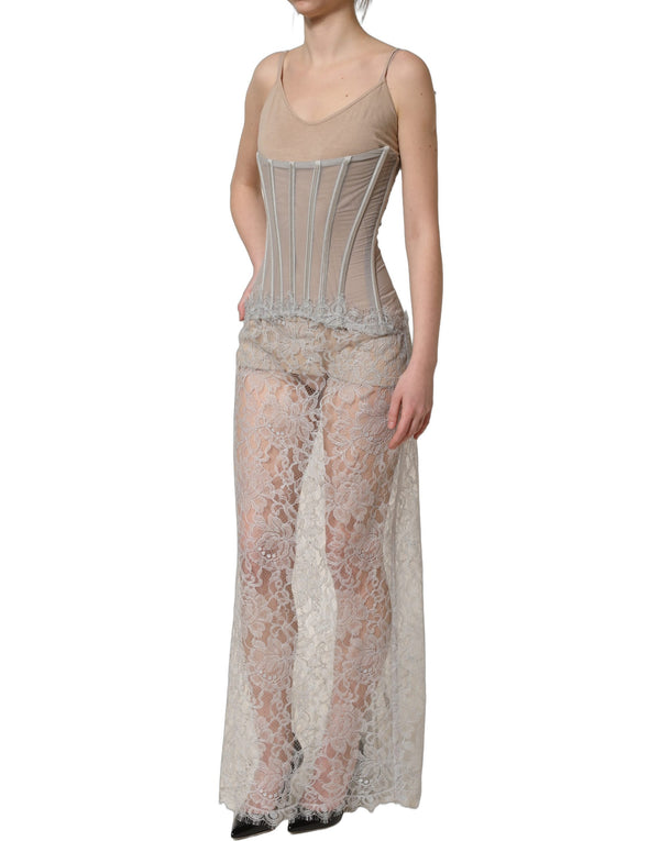 Dolce & Gabbana Gray Lace Corset Style Bodice Maxi Dress