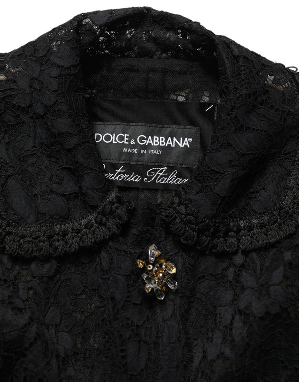 Dolce & Gabbana Black Embellished Guipure Lace Coat Jacket