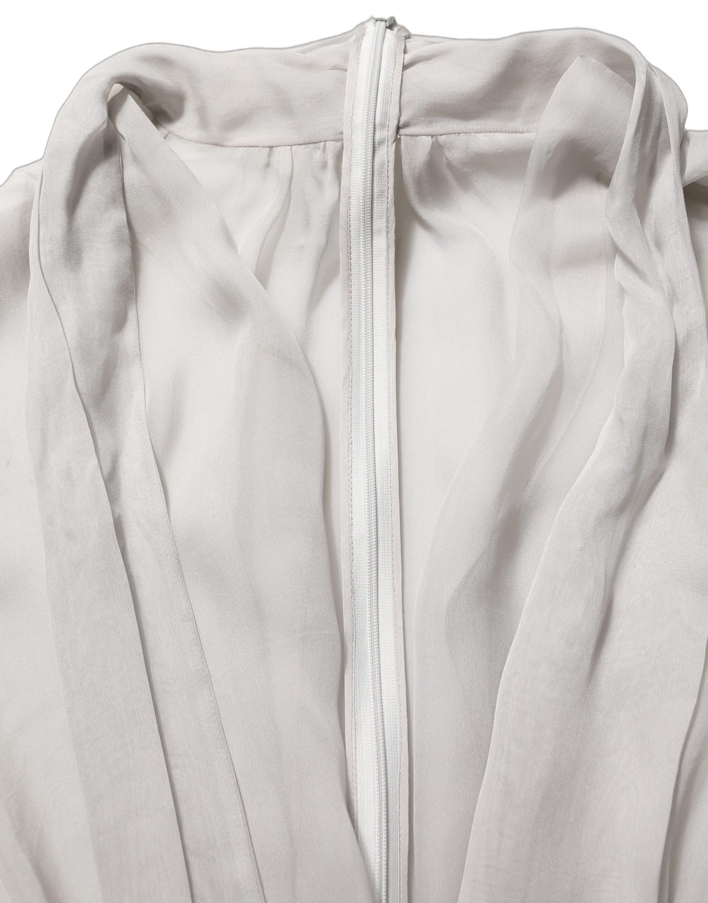 Dolce & Gabbana Gray Sheer Silk Chiffon Shirt Bow Collar Top