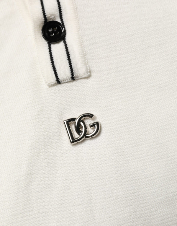 Dolce & Gabbana White Cotton Blend Men Polo Pullover Sweater