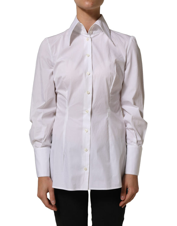 Dolce & Gabbana White Collared Long Sleeves Dress Shirt Top