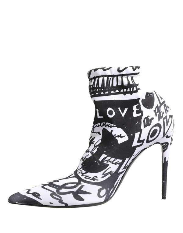 Dolce & Gabbana White Graffiti Stretch Ankle Boots Shoes