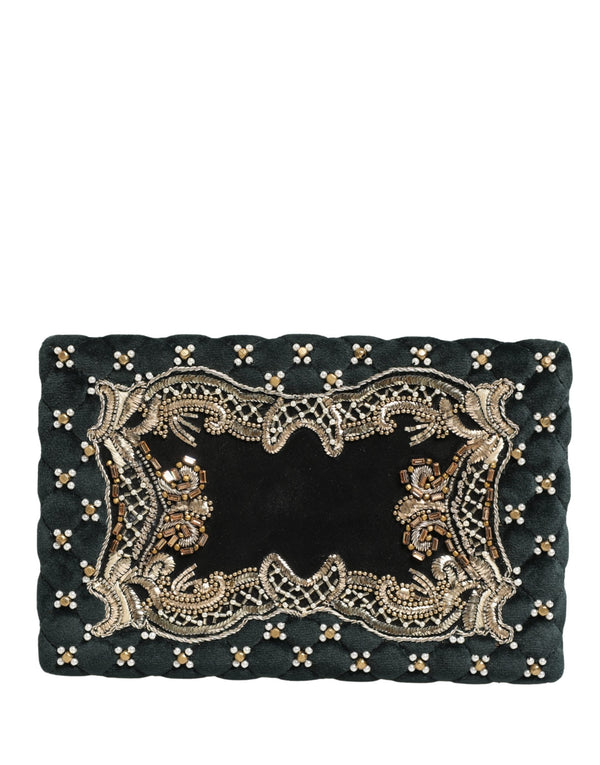 Dolce & Gabbana Black Velvet Gold Frame Clutch Evening Clutch Purse Bag
