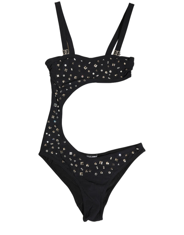 Dolce & Gabbana Black Embellished Cutout Bandeau One Piece Swimwear