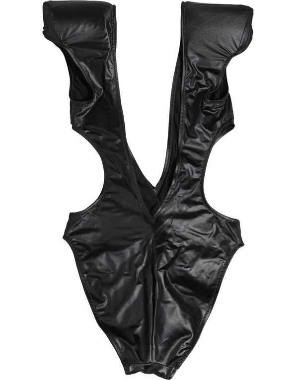 Dolce & Gabbana Black Deep V-Neck Cutout One Piece Swimwear