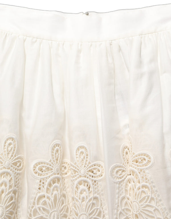 Dolce & Gabbana White Floral Embroidered A-line Mini Skirt
