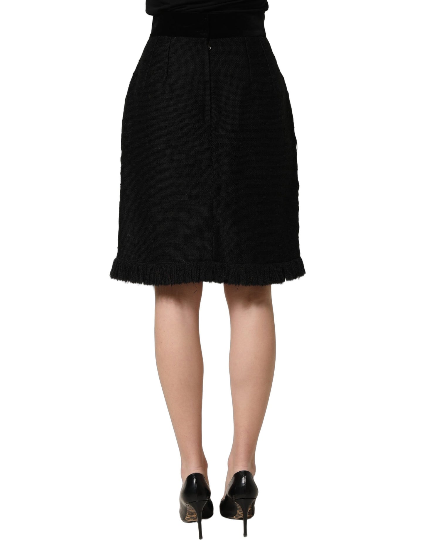 Dolce & Gabbana Black High Waist Pencil Cut Knee Length Skirt