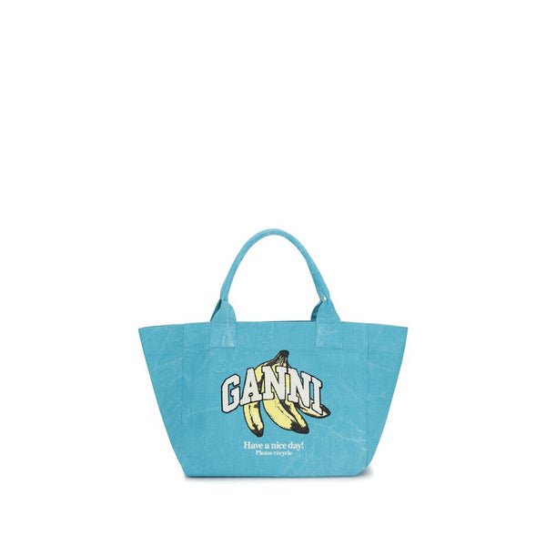 Ganni Blue Recycled Cotton Shoulder Bag