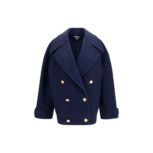 Balmain Blue Wool Oves Aries Coat