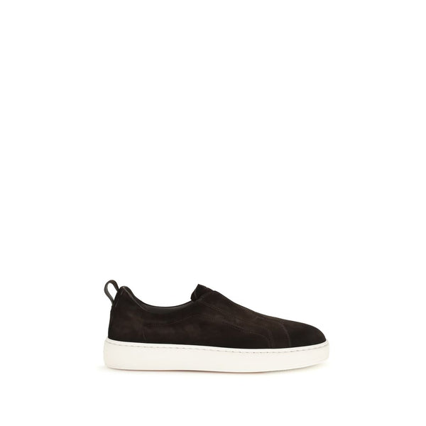 Santoni Brown Calf Leather Bos Taurus Sneakers