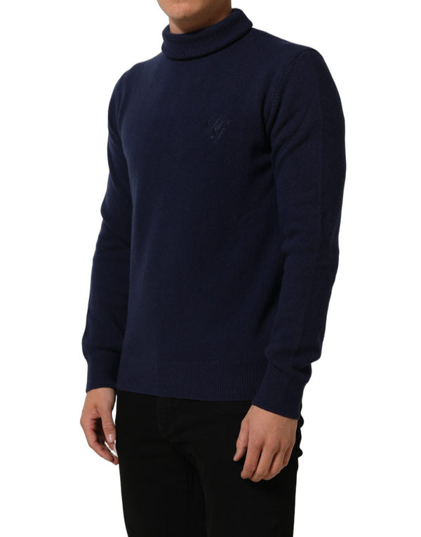 Dolce & Gabbana Blue Wool Knit Turtleneck Pullover Sweater