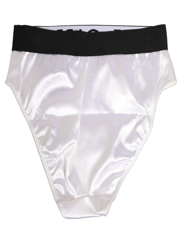 Dolce & Gabbana White Satin High-Waist Brief Logo Women Underwear