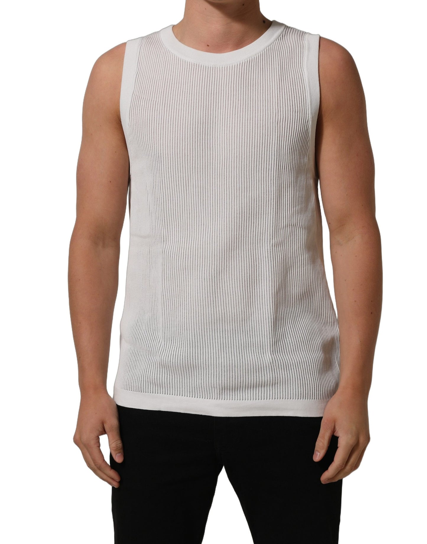 Dolce & Gabbana White Silk Crew Neck Sleeveless tank T-shirt