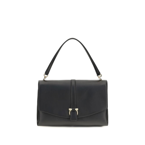 Ferragamo Black Calf Leather Bos Taurus Shoulder Bag