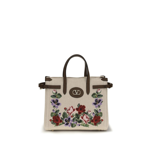 Valentino Garavani Beige Linen Shoulder Bag
