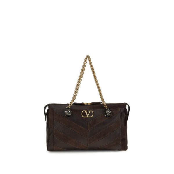 Valentino Garavani Brown Calf Leather Bos Taurus Shoulder Bag