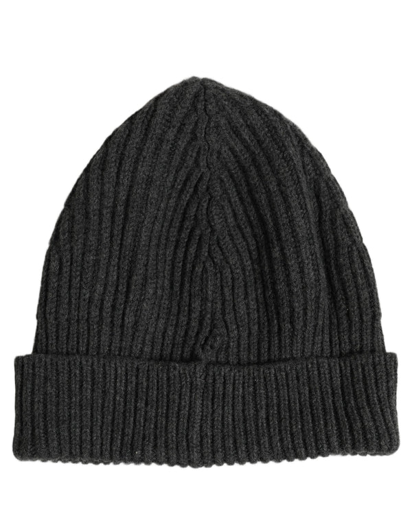 Dolce & Gabbana Men Charcoal Grey Ribbed Wool Knit Beanie One Size Hat