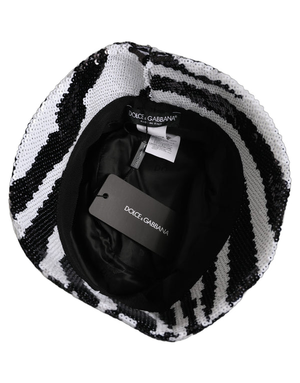 Dolce & Gabbana Men Black White Zebra Sequin Bucket Cap Hat