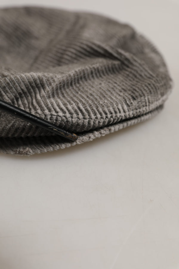 Dolce & Gabbana Men Grey Cotton Corduroy Cloth Newsboy Cap Hat