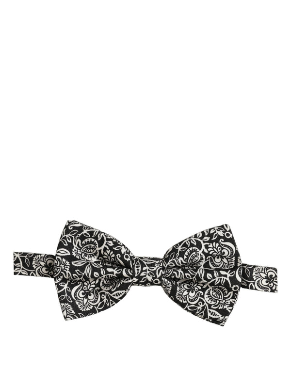Dolce & Gabbana Tie Black White Paisley Silk Adjustable Neck Papillon Bow