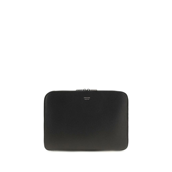 Ferragamo Black Calf Leather Bos Taurus Shoulder Bag