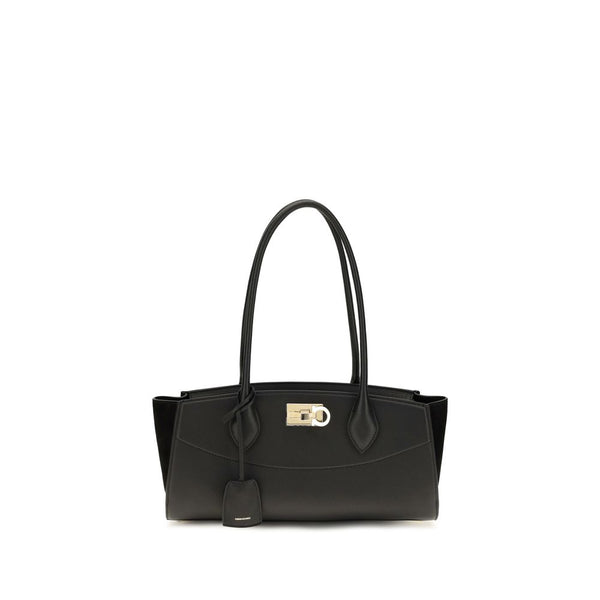 Ferragamo Black Calf Leather Bos Taurus Shoulder Bag