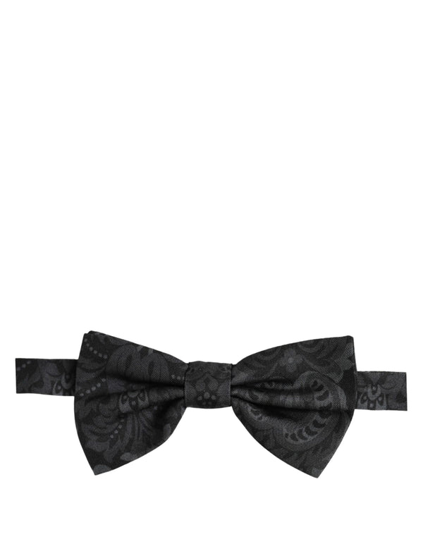 Dolce & Gabbana Men Black Paisley SIlk Adjustable Neck Papillon Bow Tie