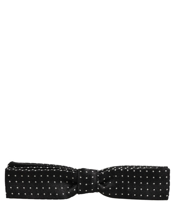 Dolce & Gabbana Black White Polka Dot Adjustable Neck Papillon Bow Tie
