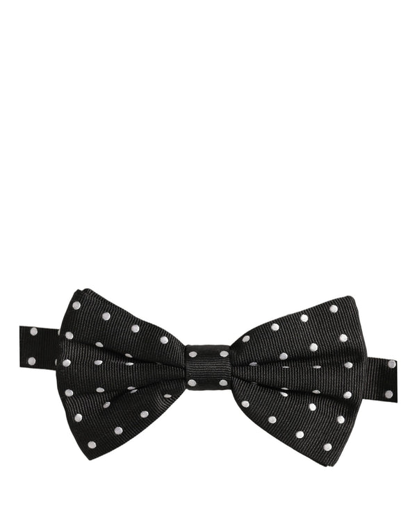 Dolce & Gabbana Black White Polka Dot Adjustable Neck Papillon Bow Tie